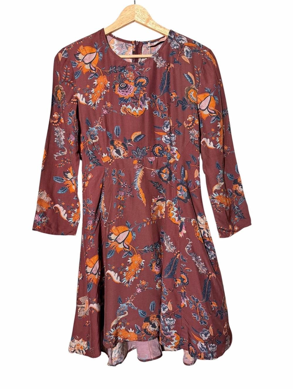 Bershka Floral Print Burgundy Long Sleeve Dress NWT